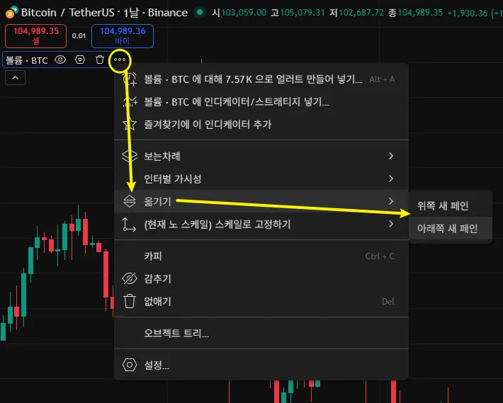 거래량 아래쪽으로 이동